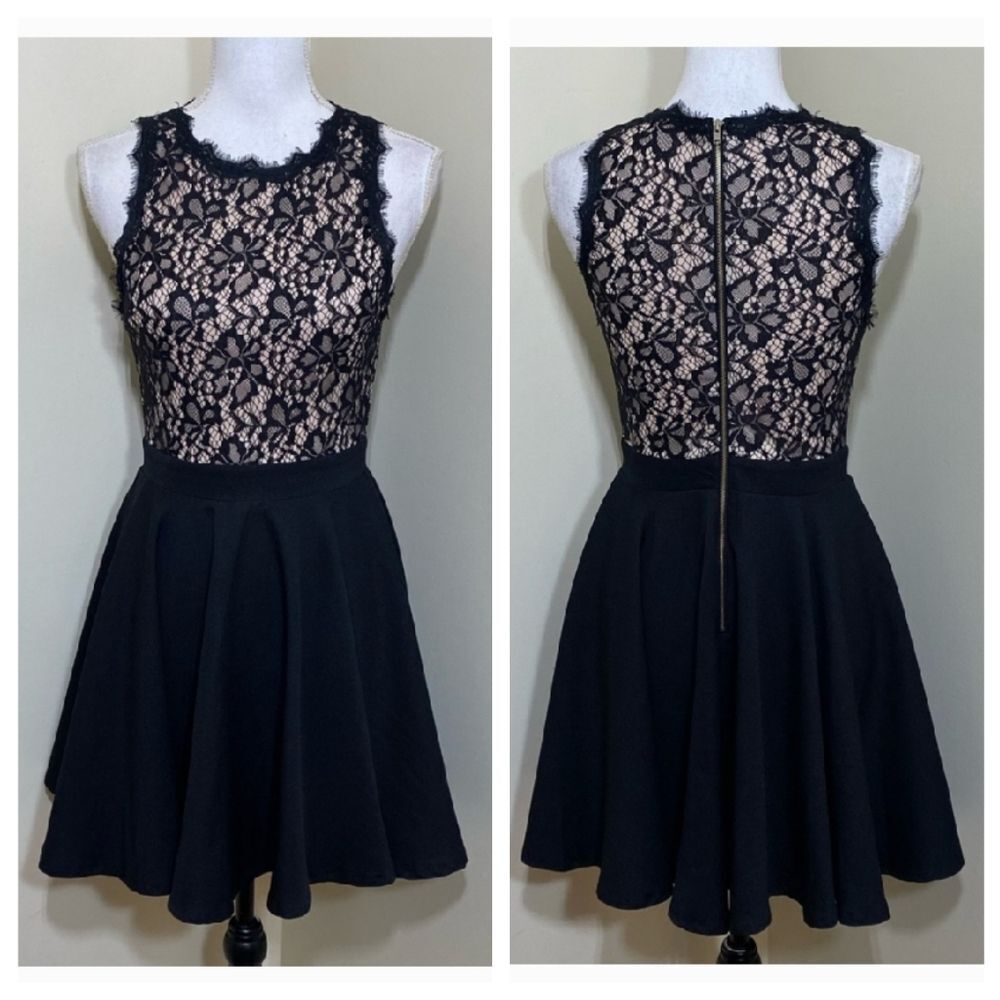 Alya Black & Lace Fit & Flare Mini Dress